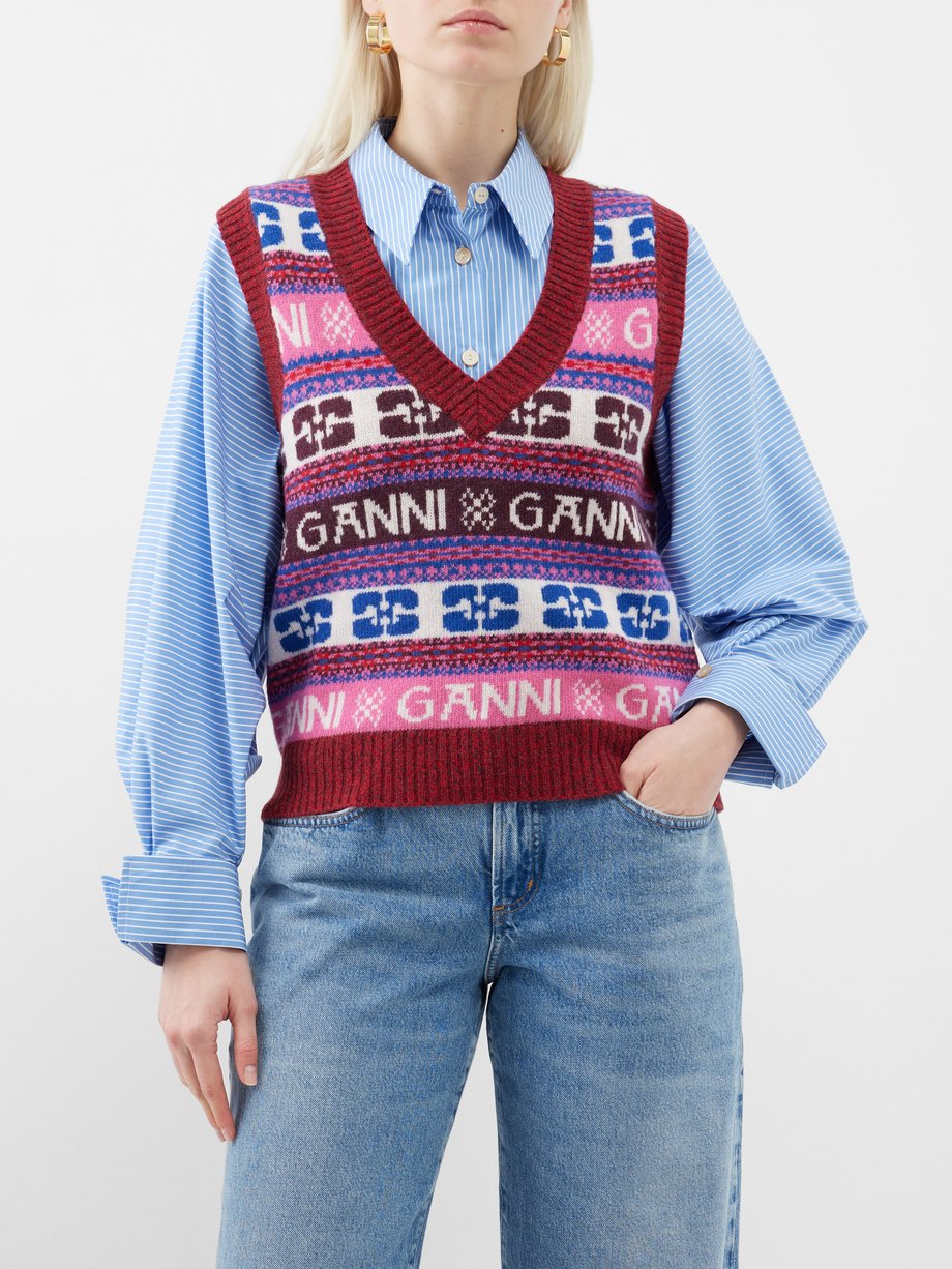 GANNI (Ganni) Logo-jacquard wool-blend sweater vest