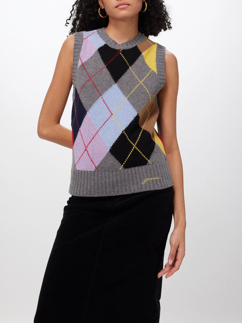 GANNI (Ganni) Harlequin wool-blend sweater vest