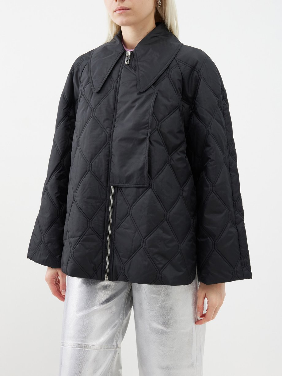 Black Quilted recycled-fibre jacket | Ganni | MATCHES UK