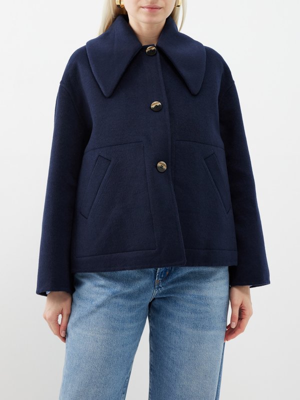 GANNI (Ganni) Exaggerated-collar wool-blend jacket