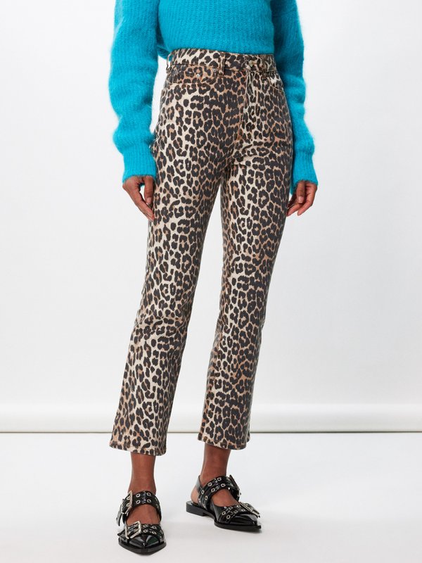 Print Betzy leopard-print cropped jeans | Ganni | MATCHES UK