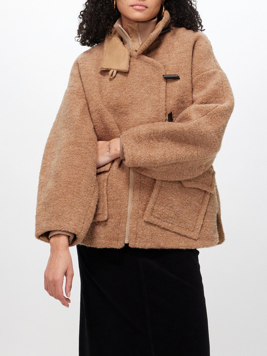 GANNI Asymmetric bouclé wool-blend duffel jacket