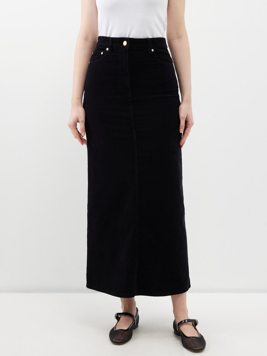 Black Organic-cotton blend corduroy maxi skirt | Ganni | MATCHESFASHION US