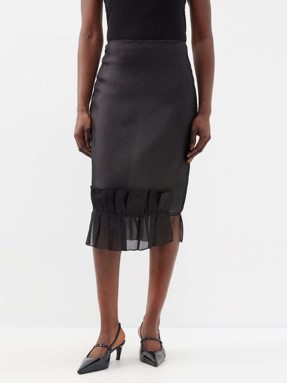 Black Frilled-hem silk-organza midi skirt | BITE Studios | MATCHES UK