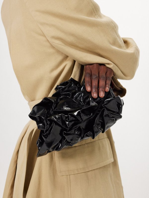 Dries Van Noten Ruffled patent-leather clutch bag