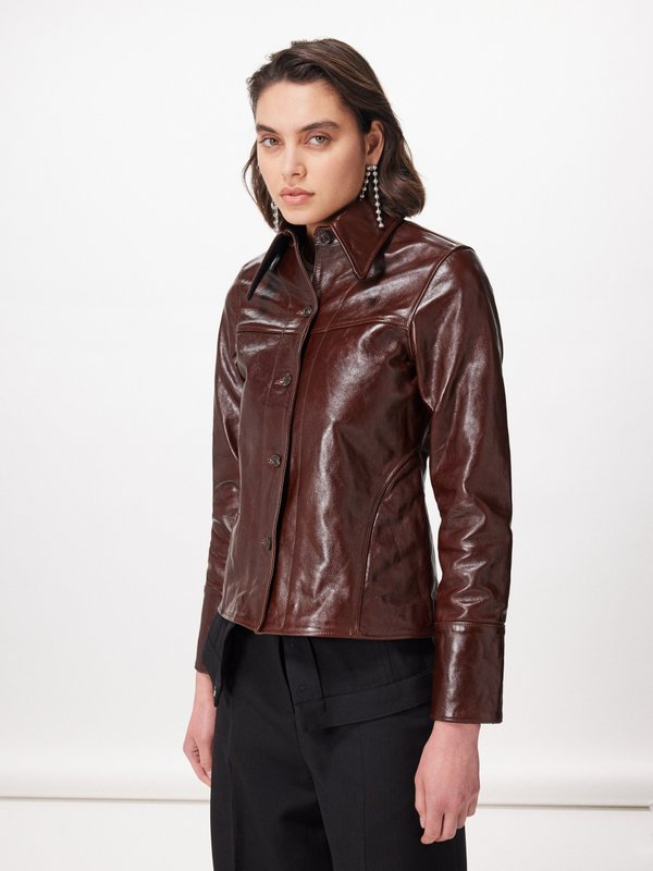 Brown Verve leather jacket | OUR LEGACY | MATCHES UK