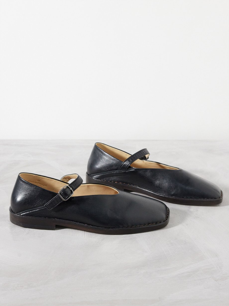 Black Buckle-strap leather ballerina flats | Lemaire | MATCHES UK