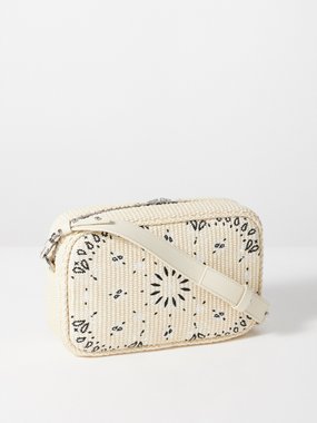 Amiri Bandana-embroidered woven-raffia cross-body bag