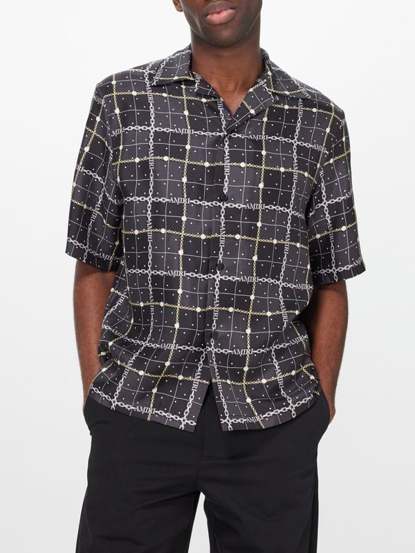 Amiri Chain check-print silk-twill short-sleeved shirt