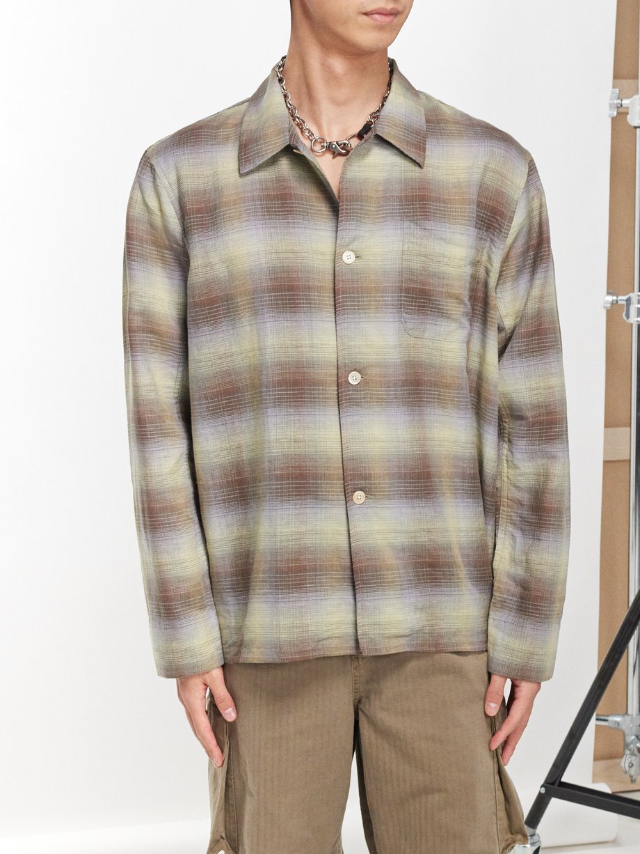 OUR LEGACY Box checked linen-blend shirt