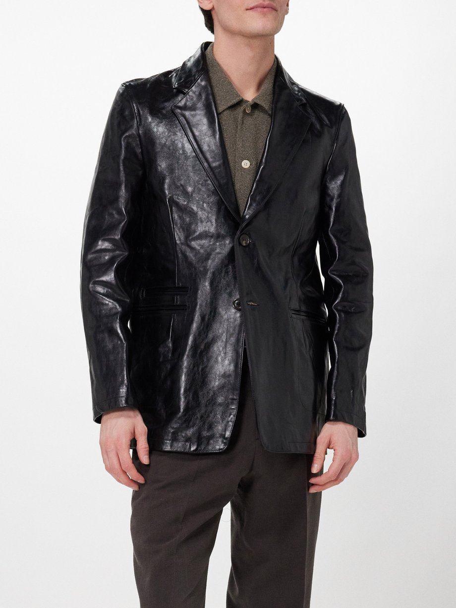 Black Opening single-breasted leather blazer | Our Legacy | MATCHES UK