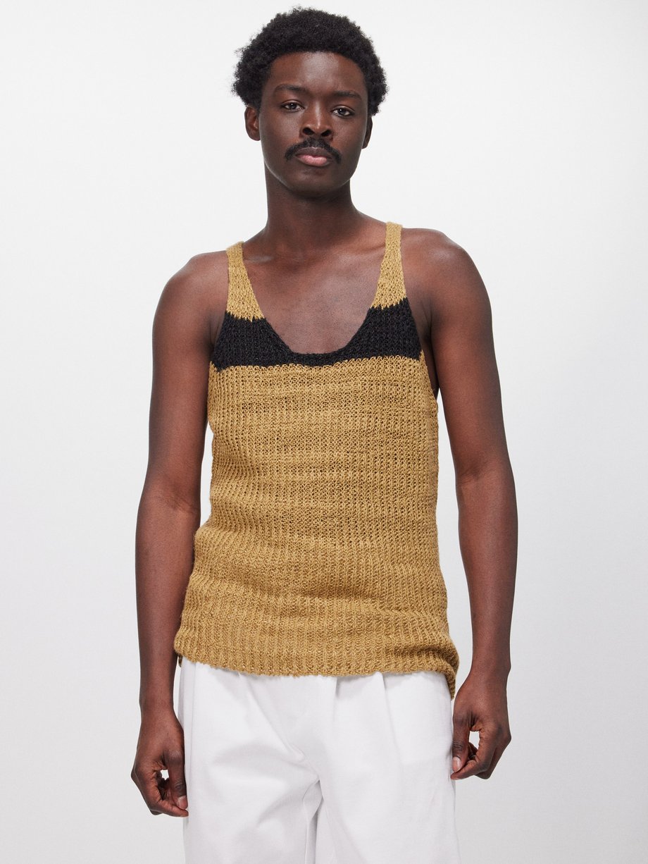 Dries Van Noten Milky striped linen-blend knitted vest