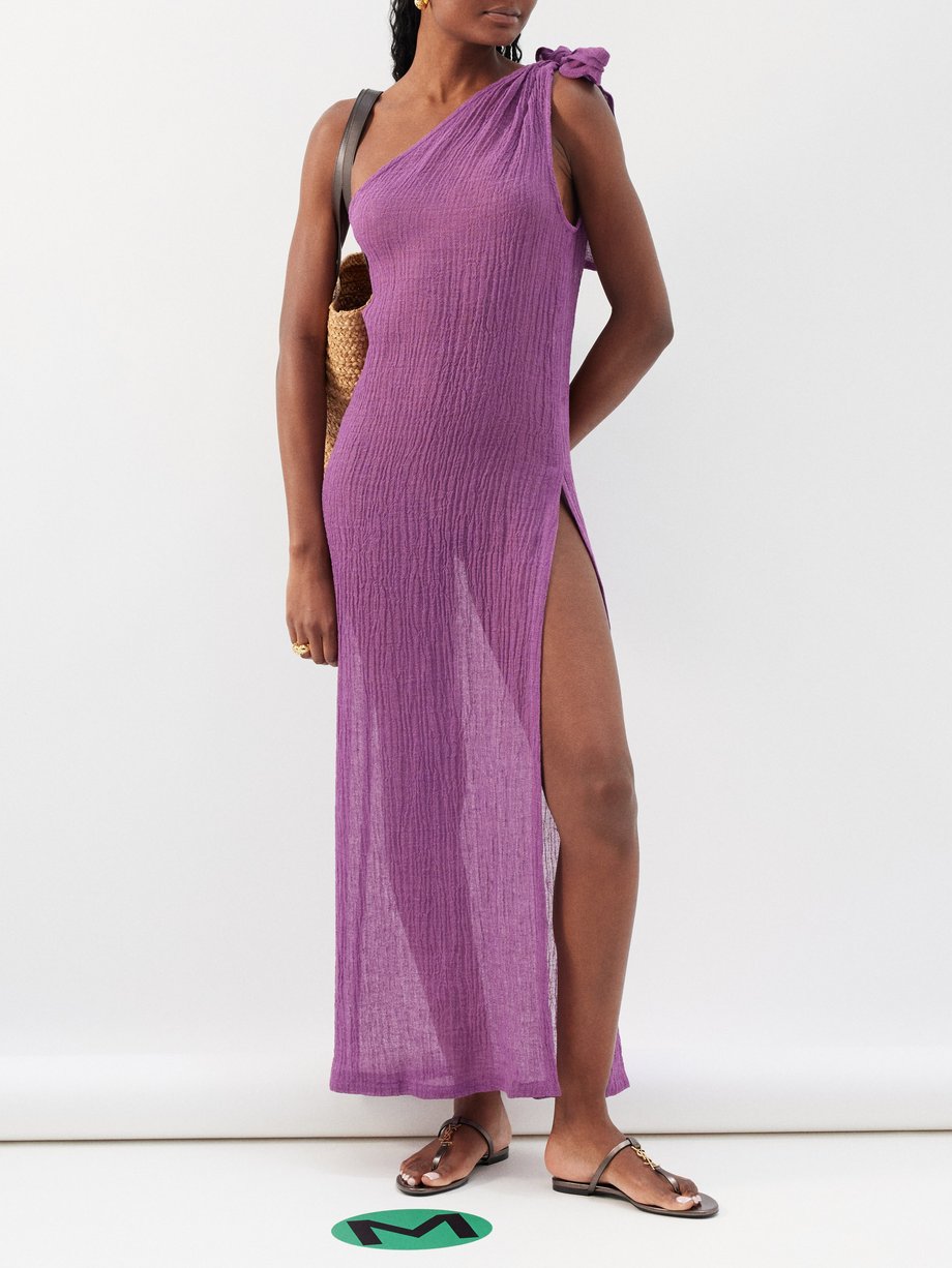 Purple Dress - One-Shoulder Maxi Dress - Purple Sleeveless Dress