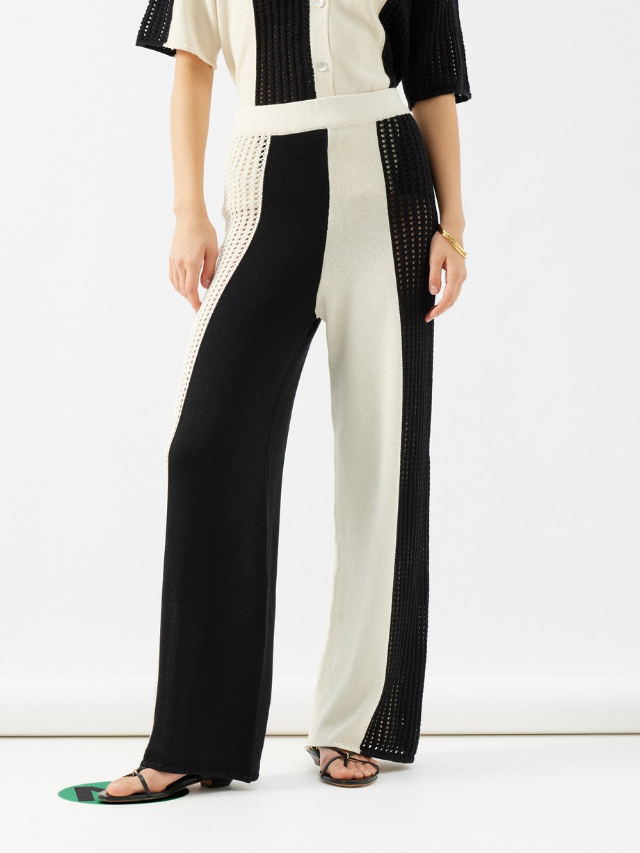 Lovebirds Striped crochet-panelled cotton knitted trousers