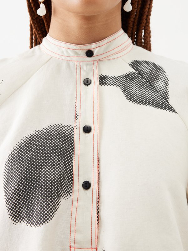 Lovebirds Abstract-print linen-blend midi dress