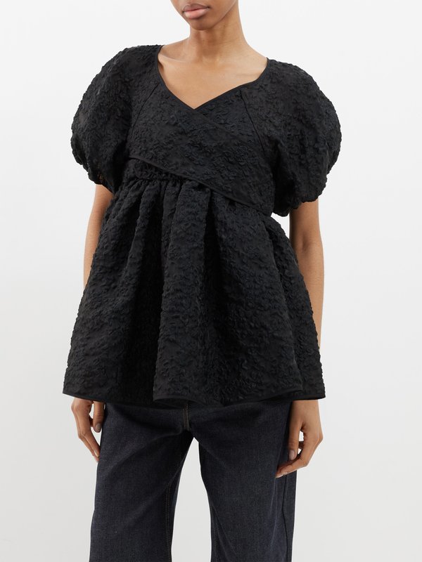 Black Angie wrap-front matelassé blouse | Cecilie Bahnsen | MATCHES UK