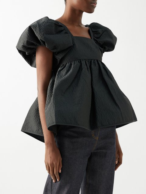 Black Alma puff-sleeve Stria-matelassé blouse | Cecilie Bahnsen ...