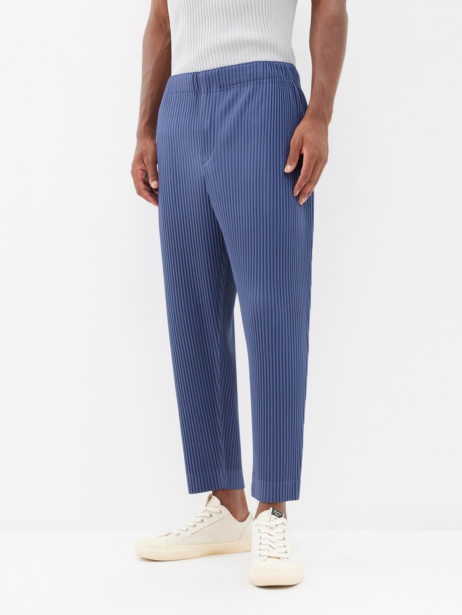 Blue Technical-pleated cropped trousers | Homme Plissé Issey Miyake ...