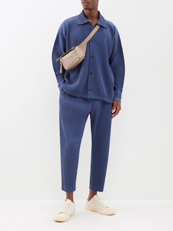 Blue Technical-pleated cropped trousers | Homme Plissé Issey