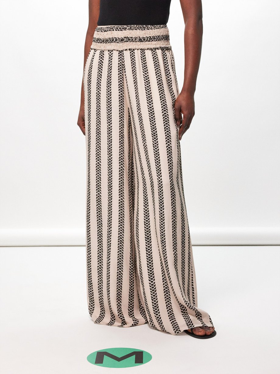 Satin Striped Wide Leg Trousers