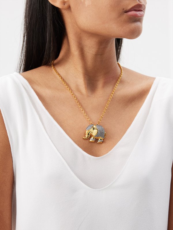 Begüm Khan Elephant crystal & 24kt gold-plated necklace