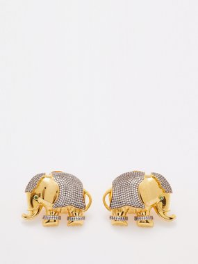 Begüm Khan Elephant crystal 24kt gold-plated clip earrings