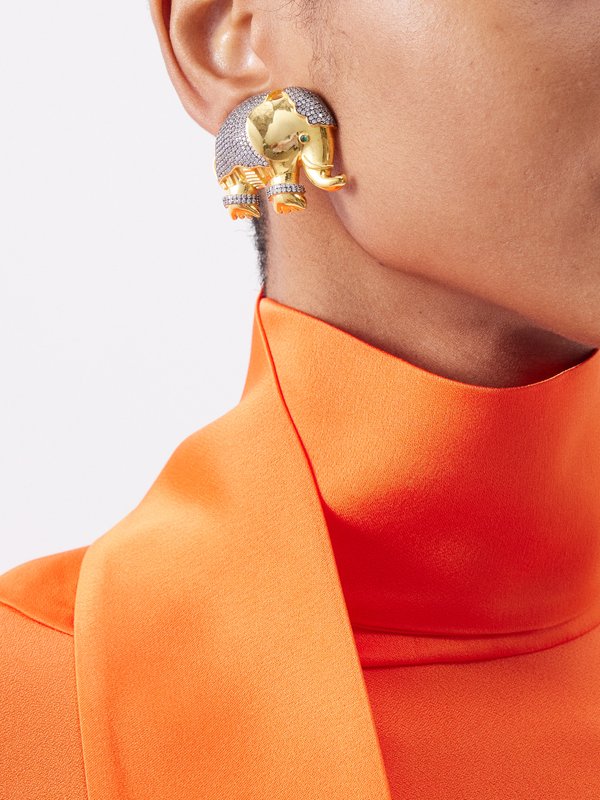 Begüm Khan Elephant crystal 24kt gold-plated clip earrings