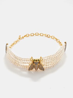 Begüm Khan Bee faux-pearl & 24kt gold-plated choker