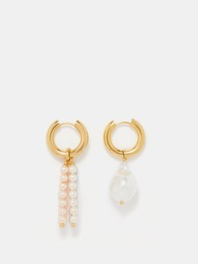 Timeless Pearly Mismatched pearl & gold-plated hoop earrings