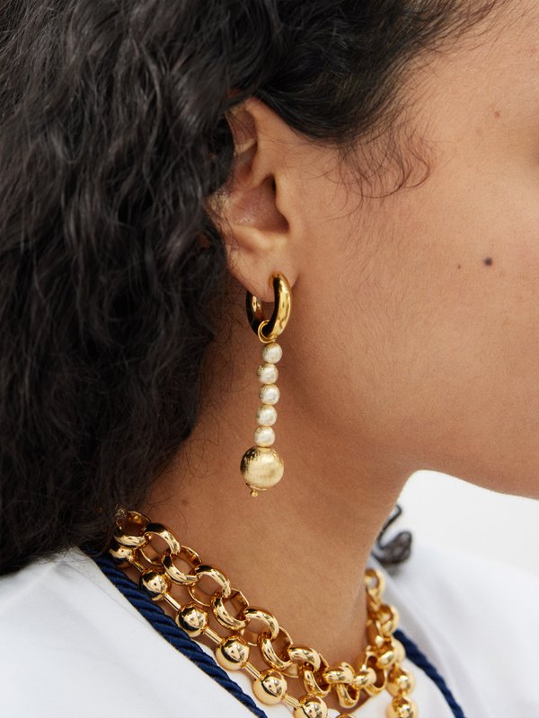 Timeless Pearly Mismatched textured 24kt gold-plated earrings