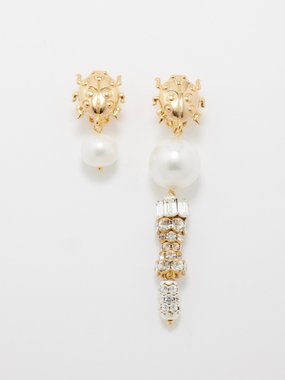 Timeless Pearly Mismatched ladybird 24kt gold-plated earrings