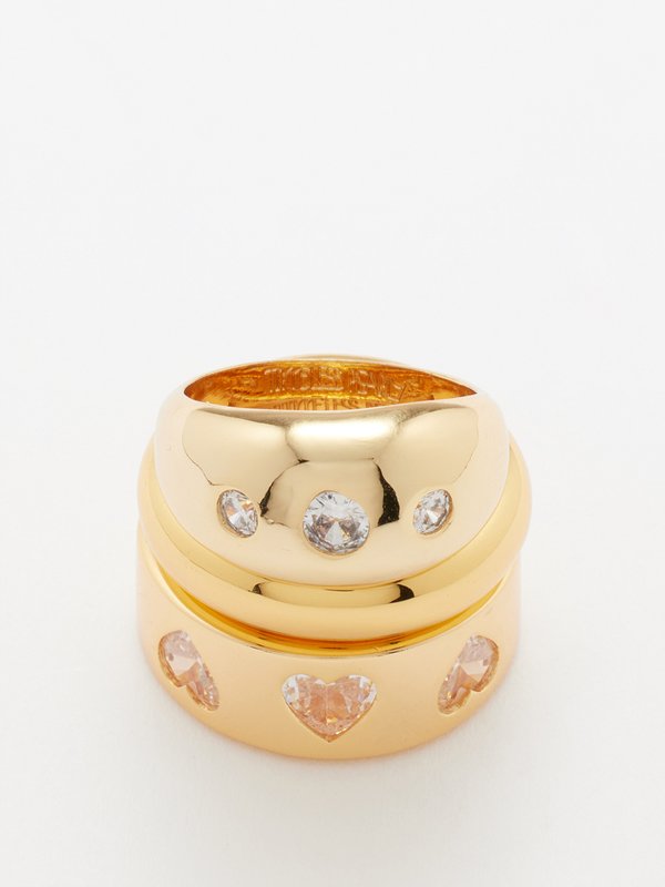 Timeless Pearly Set of three crystal & 24kt gold-plated rings