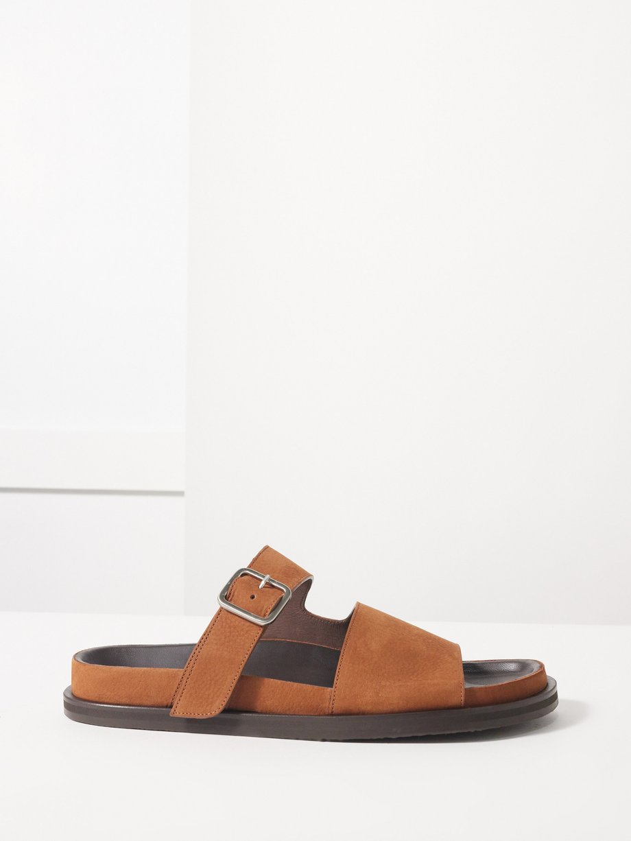 Brown Buckled nubuck leather sandals | Studio Nicholson | MATCHES UK