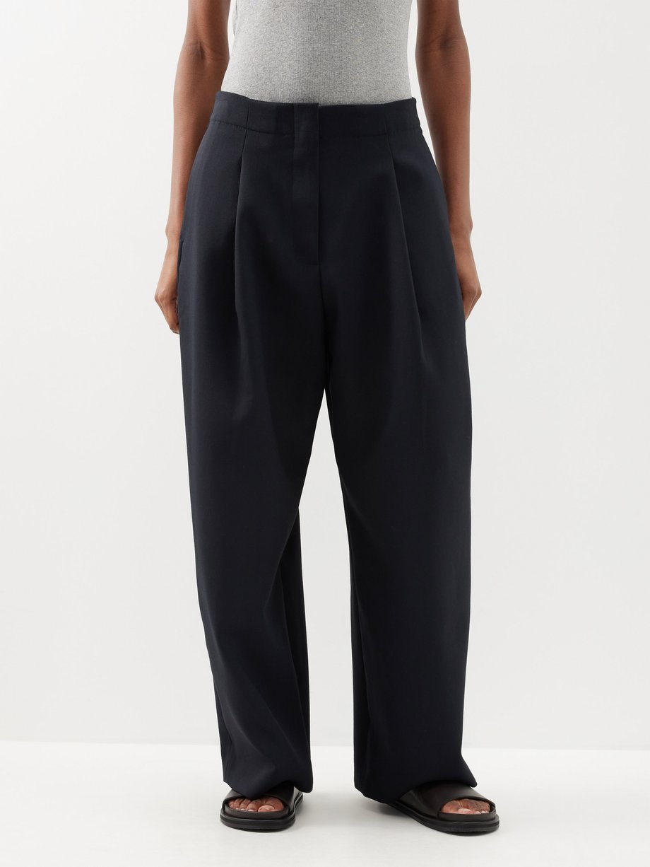 Navy Ansell wide-leg deep-pleat trousers | Studio Nicholson | MATCHES UK