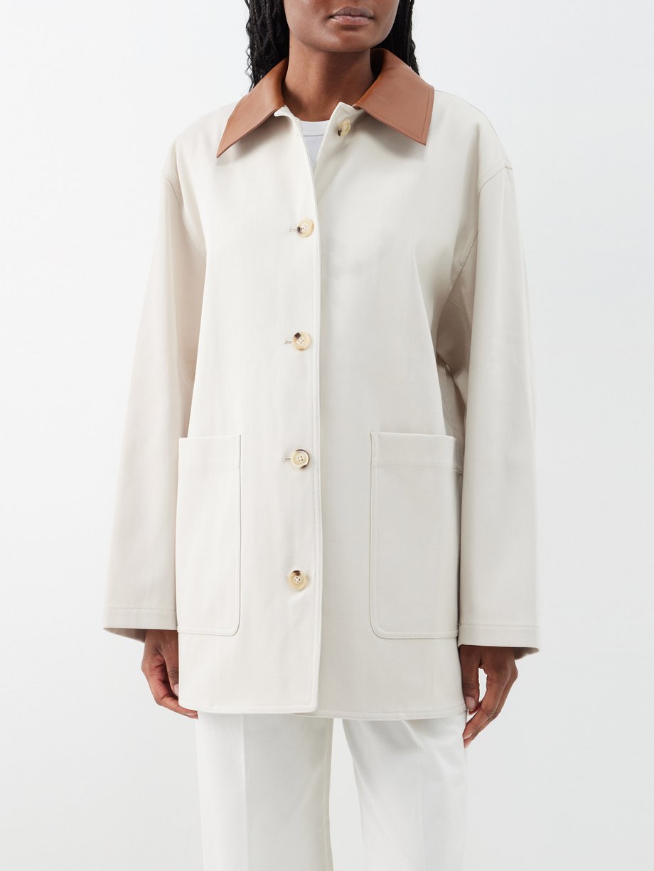 Neutral Leather-collar twill jacket | Toteme | MATCHES UK