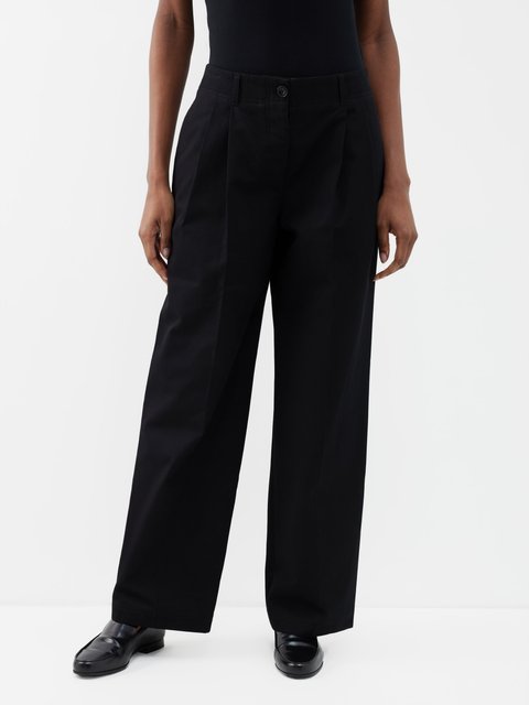 TOTEME Pleated cotton-twill wide-leg pants