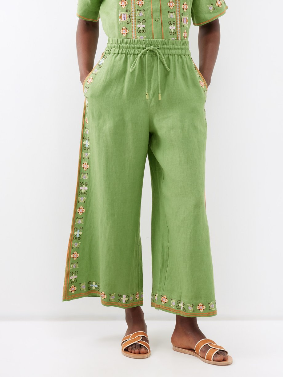 ALÉMAIS (ALÉMAIS) Lovella embroidered linen wide-leg trousers