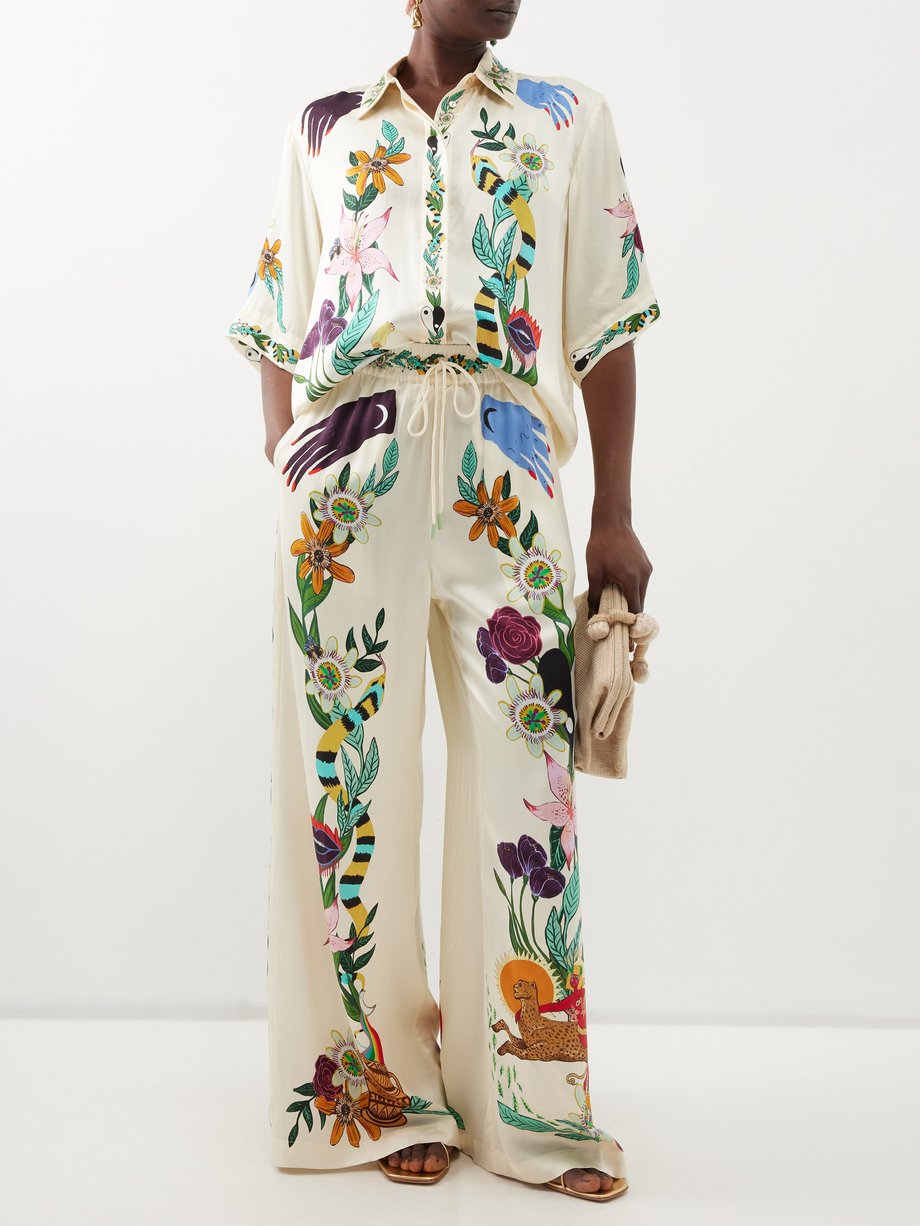 Neutral X Meagan Boyd printed silk-satin wide-leg trousers