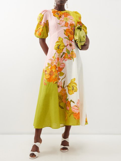 Yellow Silas floral-print linen shirt dress, ALÉMAIS