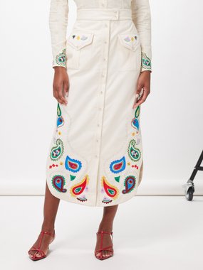 ALÉMAIS ALÉMAIS Peggy paisley-embroidered cotton midi skirt