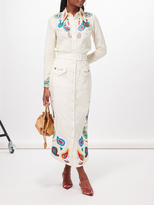 ALÉMAIS Peggy paisley-embroidered cotton midi skirt