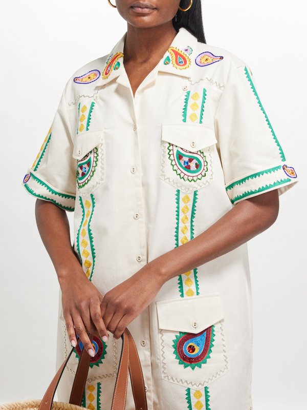 ALÉMAIS (ALÉMAIS) Peggy embroidered cotton-piqué shirt dress