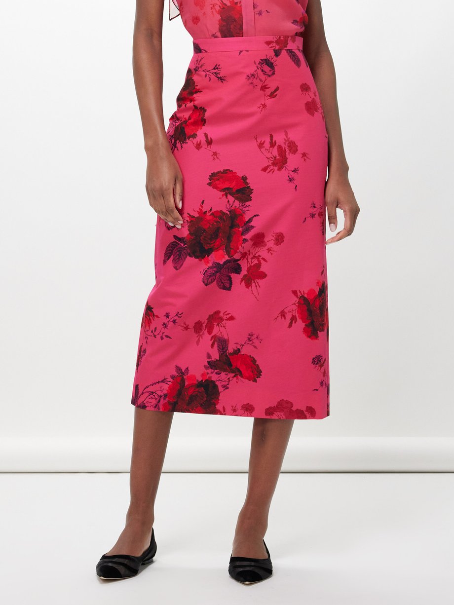 Pink Floral-print cotton-faille pencil skirt | Erdem | MATCHESFASHION AU