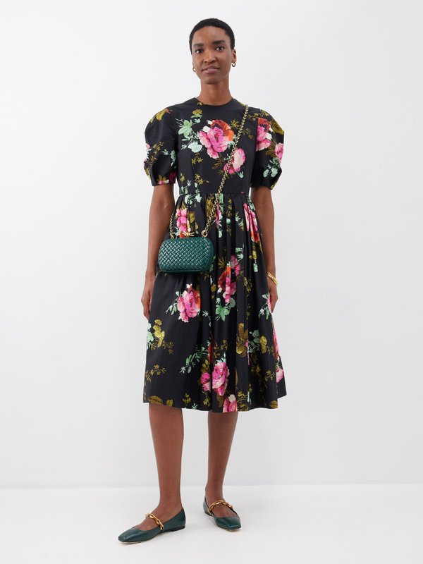 Black Floral-print cotton-faille midi dress | Erdem | MATCHES UK