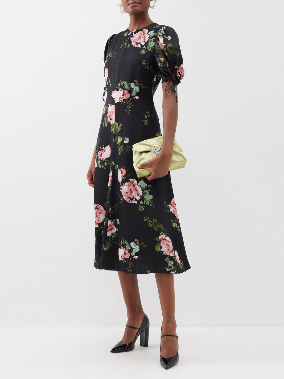 Black Rose-print satin dress | Erdem | MATCHES UK