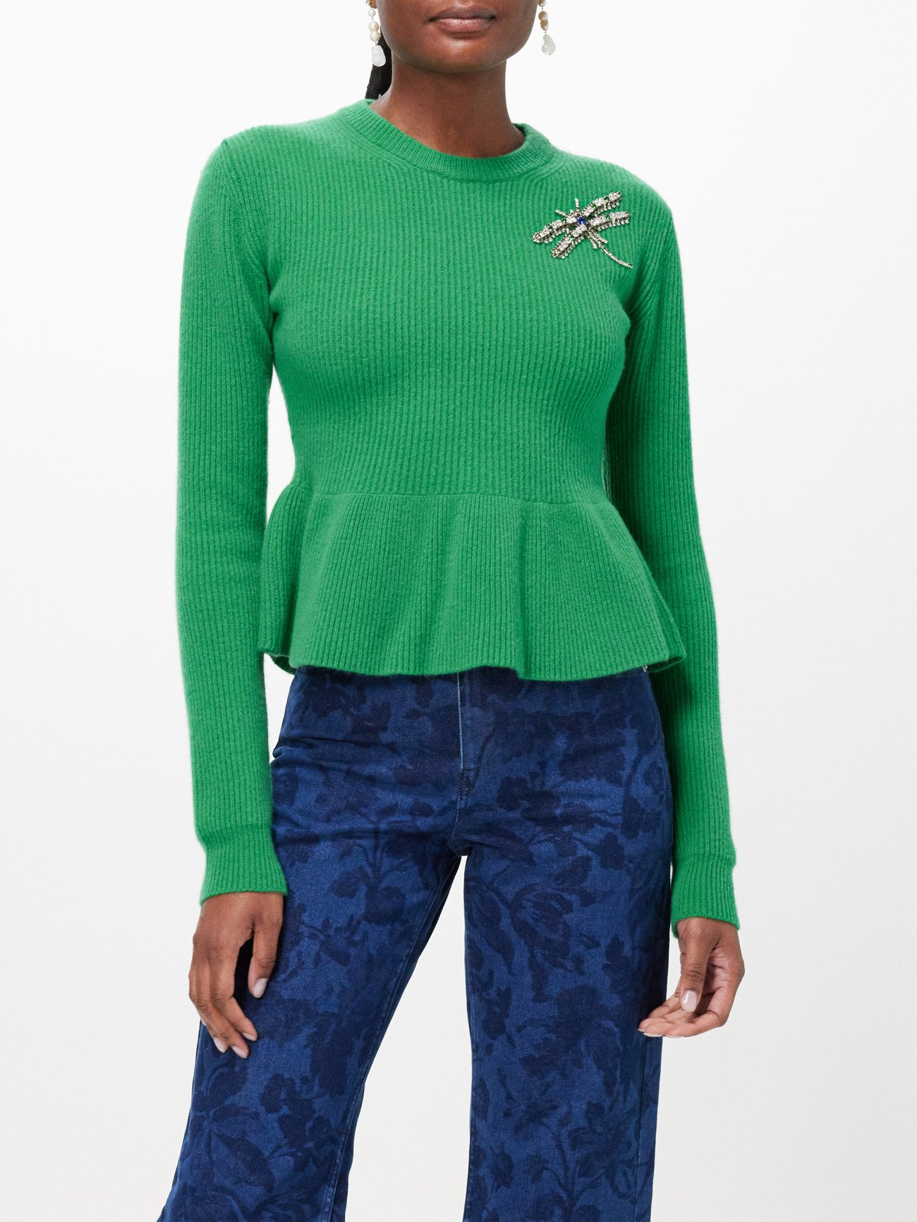 Green Dragonfly crystal-embellished wool sweater | Erdem | MATCHES UK