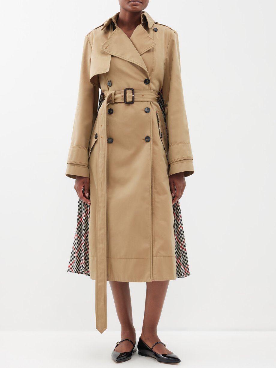Beige Pleated tweed-insert cotton-twill trench coat | Erdem | MATCHES UK
