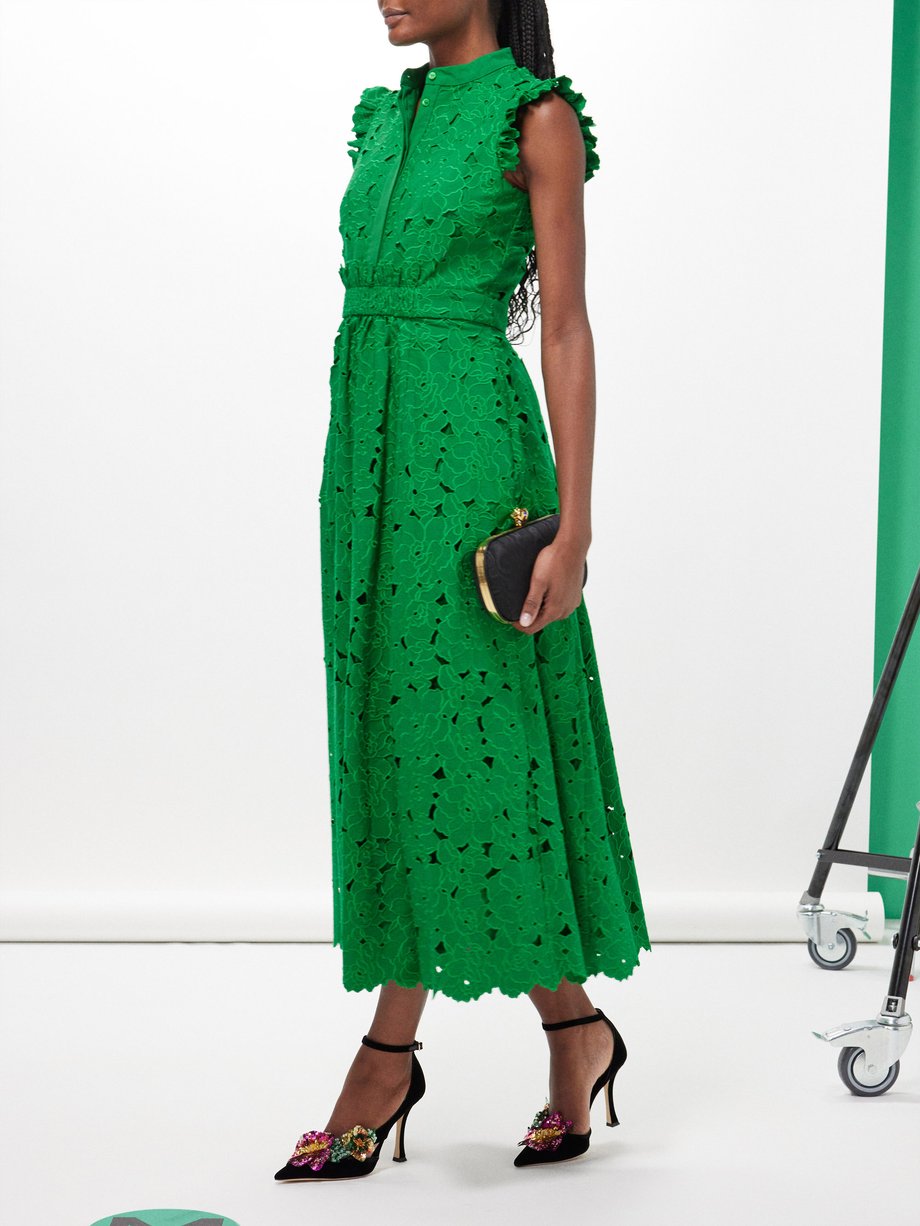 Green Broderie anglaise cotton-blend midi dress | Erdem | MATCHES UK