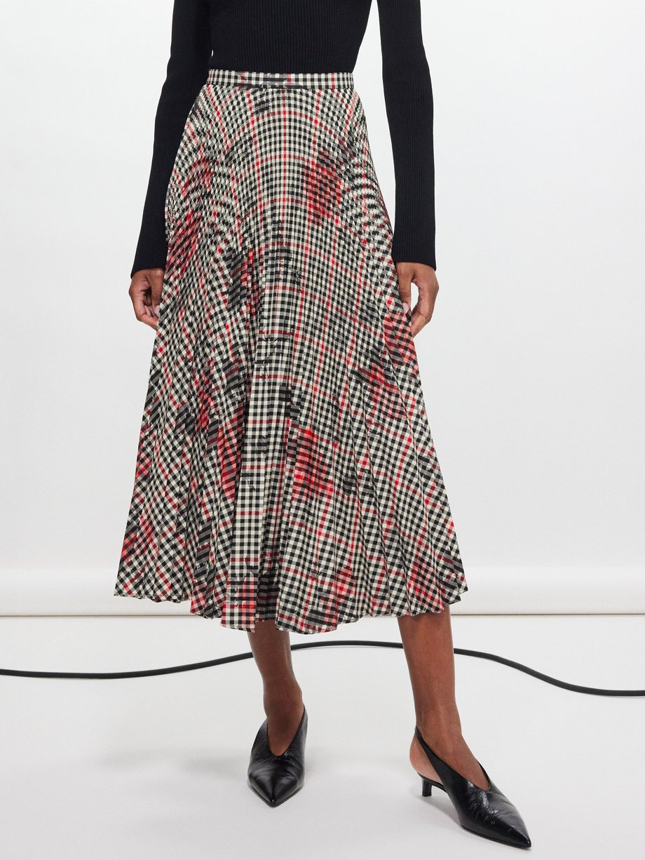 Black Floral-print checked midi skirt | Erdem | MATCHES UK