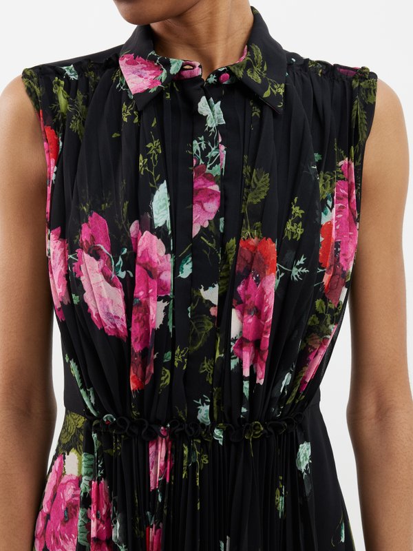 Erdem Floral-print pleated chiffon shirt dress
